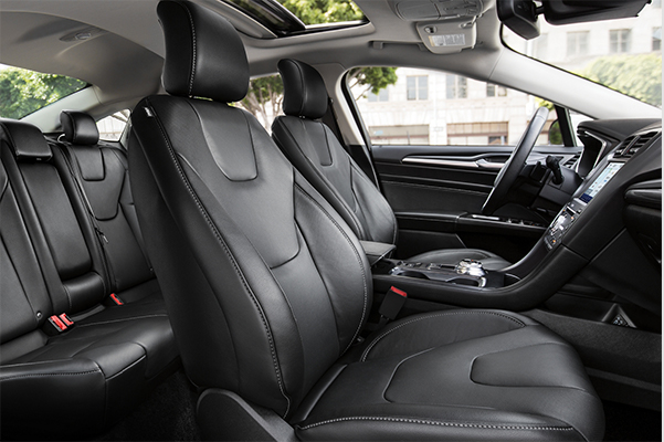 2020 Ford Fusion S E L interior with active x seating material shown in Ebony