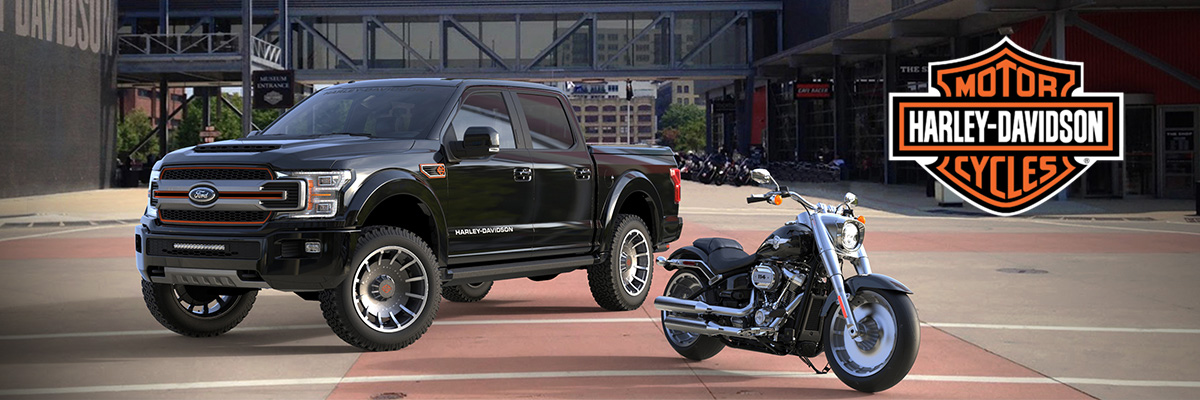 Harley Davidson Ford F-150 side by side Harley Davidson Motorcycle