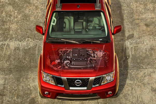 View under the hood of the 2020 Nissan Frontier