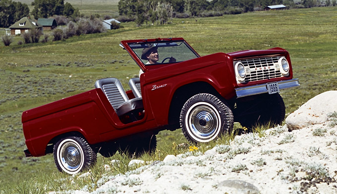 1966 Ford Bronco Roadster in Rangoon Red.