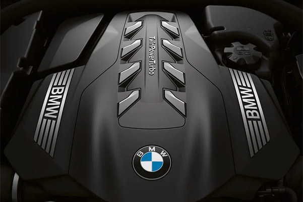 Detail of V-8 engine in BMW 750i xDrive Sedan