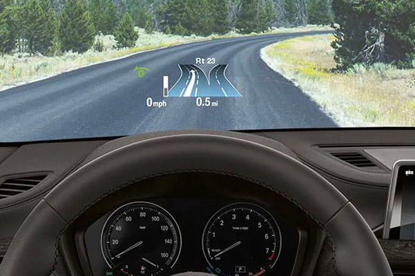 The Head-Up Display showing navigation and current speed of the BMW X2