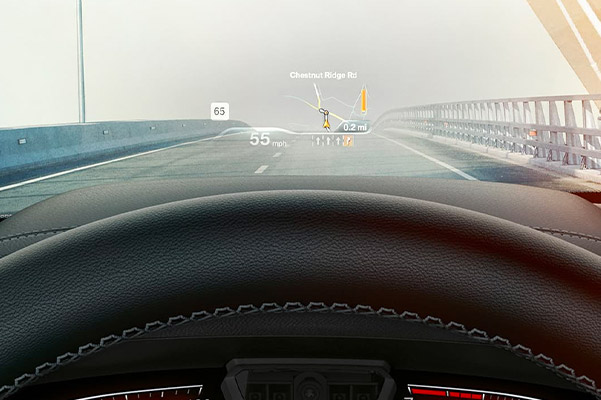 detail shot of BMW X4 Sav windshield featuring heads up display