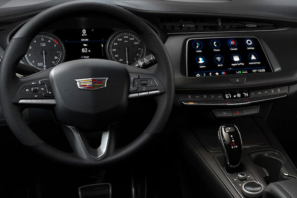 interior view of 2021 Cadillac XT4 showcasing digital screen and driver dashboard