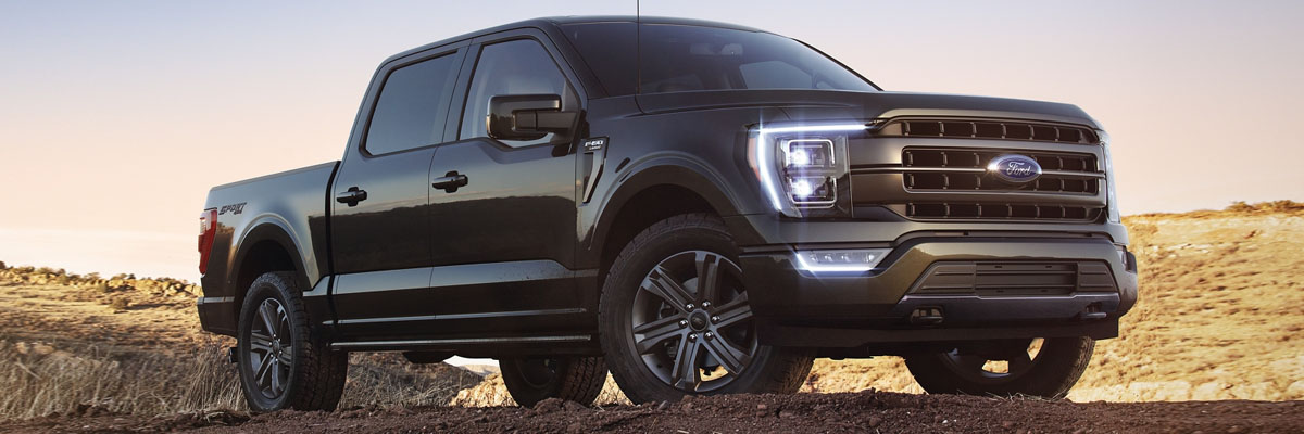 Blue 2020 Ford F-150 STX driving on dirt road