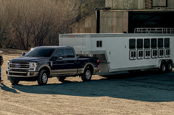F-250 KING RANCH  CREW CAB 4x4. Antimatter™ Blue/Stone Gray Metallic two-tone. Available 5th-Wheel/Gooseneck Trailer Tow Prep Package.