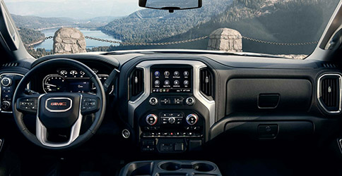 Interior shot of the dashboard in a 2021 GMC Sierra 1500