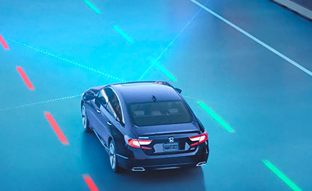 illustration featuring a 2021 honda accord showcasing lane keeping assis system