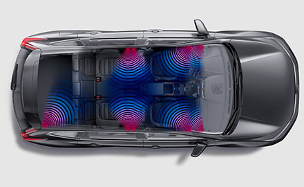 Overhead cutaway view of the 2021 Honda CR-V with illustration showing speaker locations.