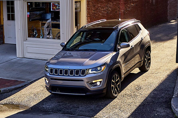 An overhead view of the 2021 Jeep Compass parked beside a store.