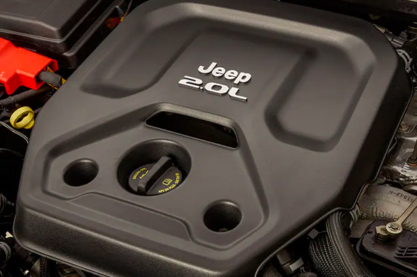 A close-up of the engine in the 2021 Jeep Wrangler 4xe.