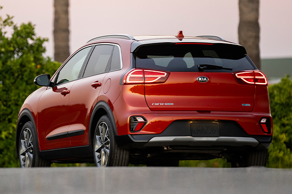 rear view of a parked red 2021 Kia Niro