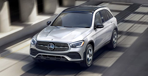 Top view of 2021 Mercedes-Benz GLC driving on the road