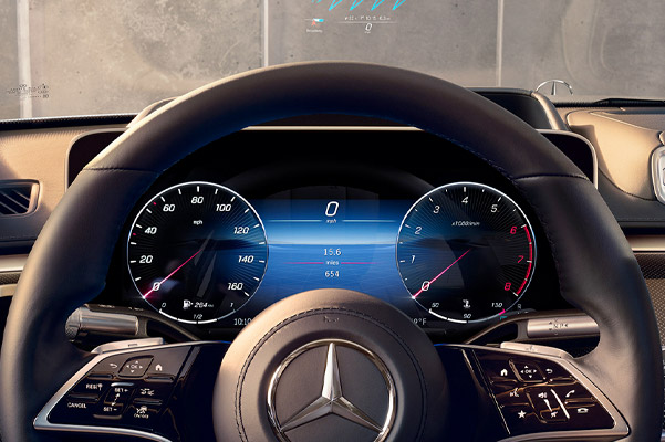 new Mercedes-Benz S-Class steering wheel and heads up display