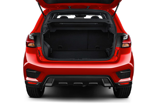 red 2021 Mitsubishi Outlander Sport with backdoor open showcasing large cargo space