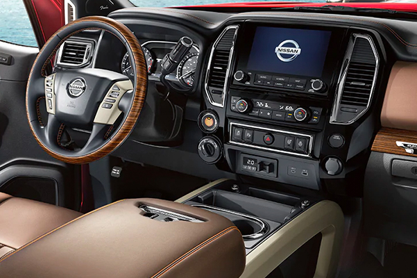 2021 Nissan TITAN leather wrapped steering wheel