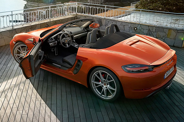 rear view of a 2021 Porsche 718 Boxster while parked