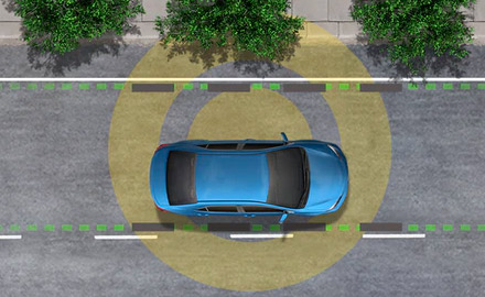 illustration of 2021 toyota rav4 hybrid showcasing Lane Departure Alert with Steering Assist