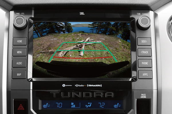 close up of digital screen featuring backup camera on the screen