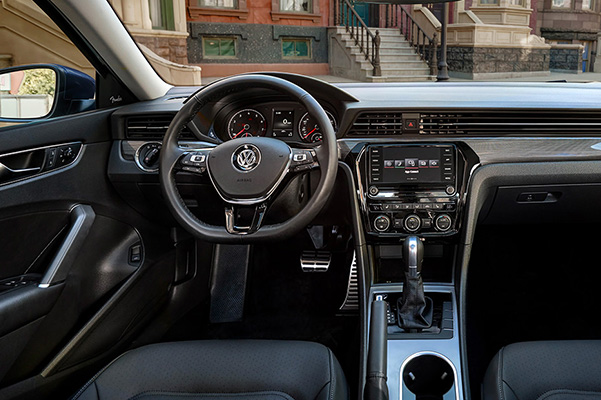 Interior view of a Passat with available Titan Black leatherette