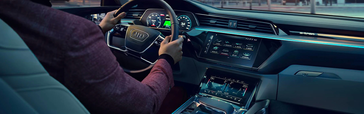 View of driver inside the Audi e-tron® cockpit.