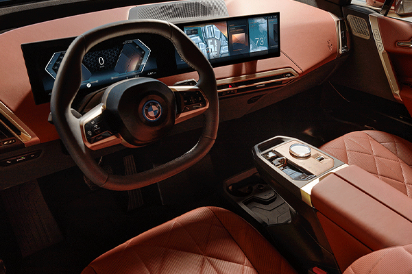 The 2022 BMW iX interior front aerial view