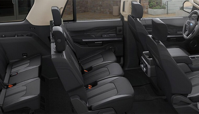 Interior view of all three rows of a 2023 Ford Expedition