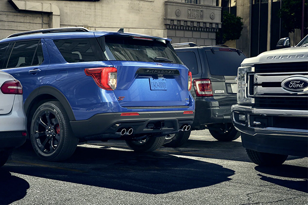 2022 Ford Explorer demonstrating brake assist while backing up