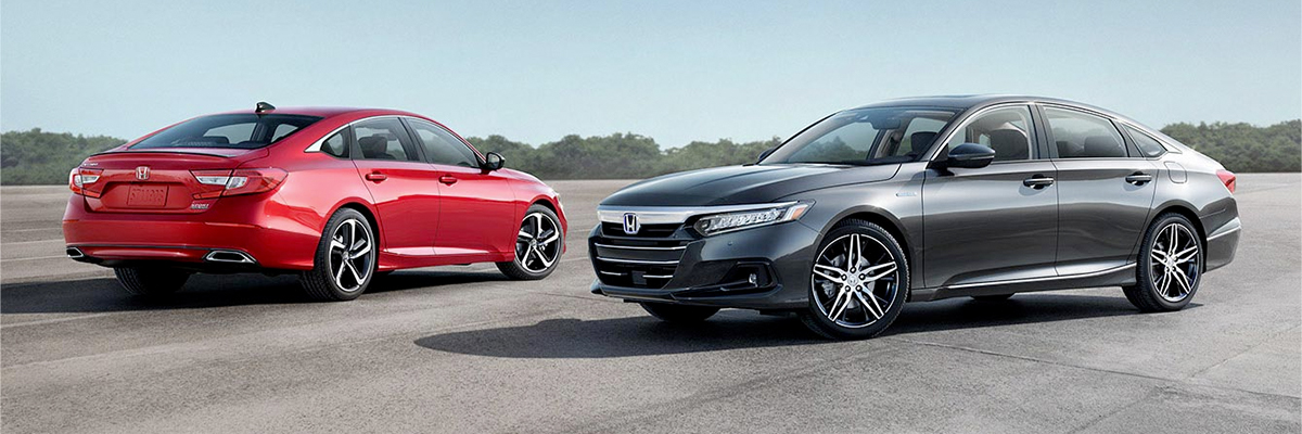 Red and Gray 2022 Honda Accord parked in an empty parking lot