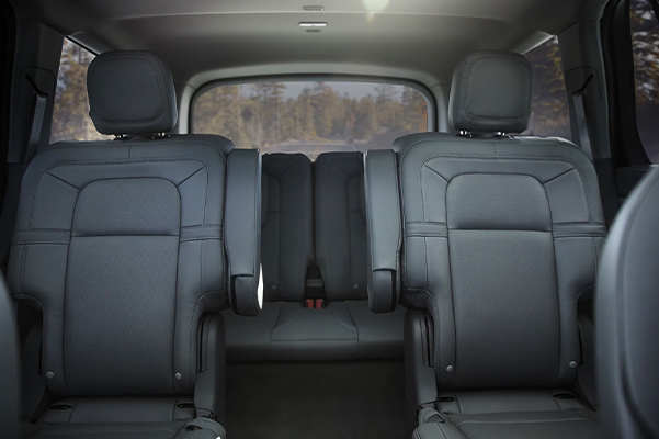 A shot of the relaxing second and third row seats in an Aviator Grand Touring are shown