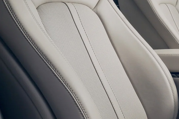 A close-up shot showing the rich details of the available leather-trimmed seats in a 2022 Lincoln Nautilus