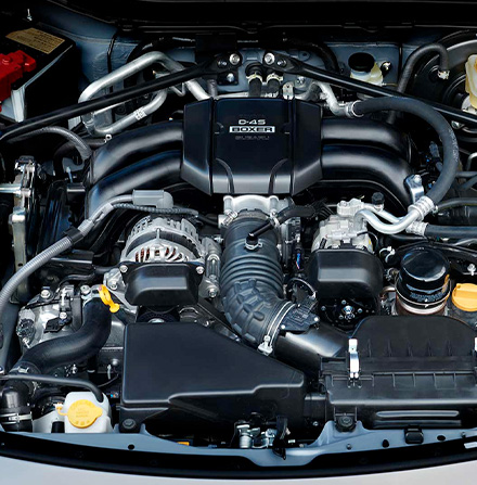 A close up of the 2.4-liter direct-injection SUBARU BOXER engine.