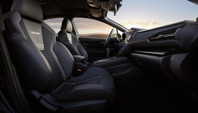 A side view of the Recaro performance front seats in the 2022 Subaru WRX. 