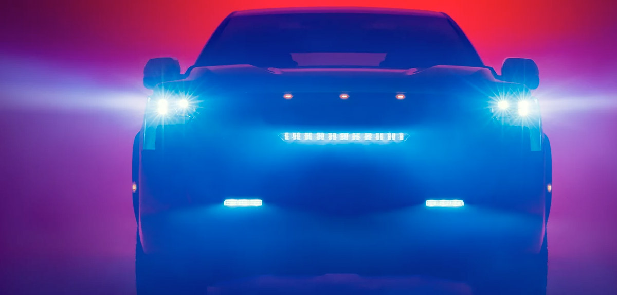 2022 Toyota Tundra headlights shining through colorful fog