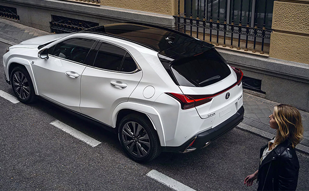 Exterior of the Lexus UX Hybrid F SPORT shown in Ultra White.
