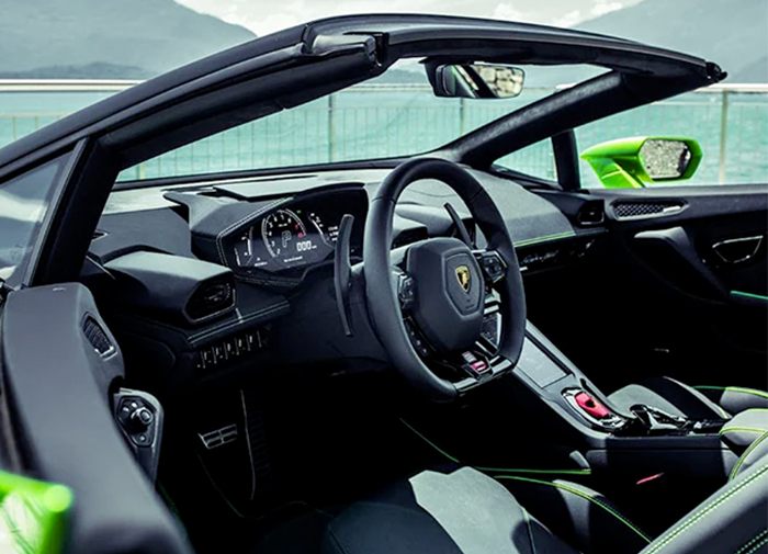Interior view of the Lamborghini Huracán EVO Spyder