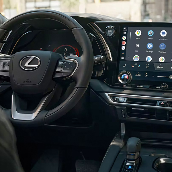 Interior of the 2024 RX showing wireless Android Auto in use on the multimedia display. 