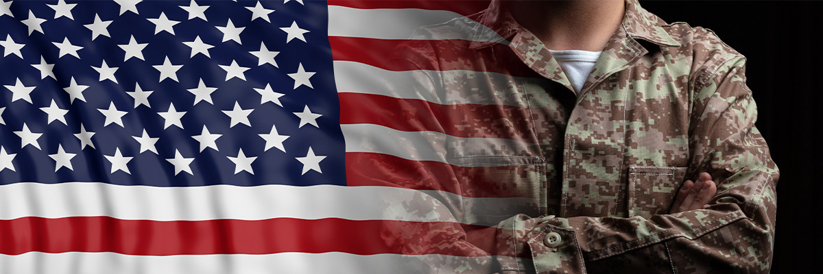 American Flag with soldier on the side