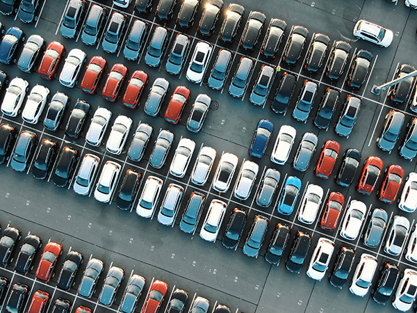 Sky view of cars on the lot