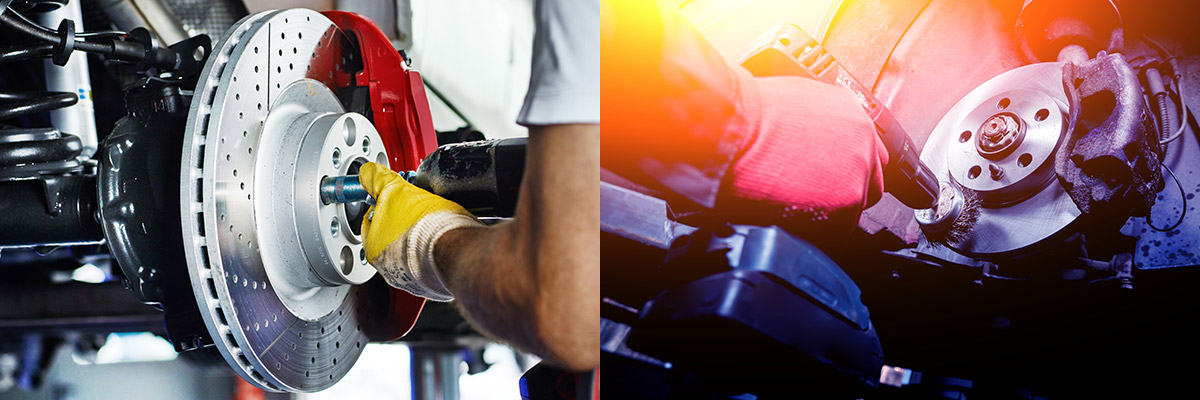 auto technician cleaning brakes disks with a drill with wire end cleaning head